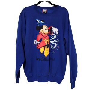 Vintage Disney World 25th Anniversary Sorcerer Mickey Sweatshirt Blue XL USA